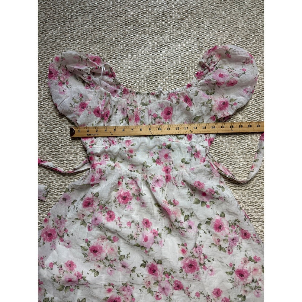 Pink Floral Puff Sleeve open Back Mini Dress XL Cottagecore milkmaid Princess XL - Picture 5 of 14